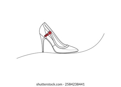 Minimalist high heel shoe line art with elegant black fashion footwear design shoe single  line art isolated vector  Illustration