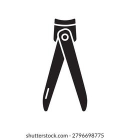 A minimalist, high-contrast illustration featuring a classic adjustable compass and straightedge tool. The tool is depicted in solid black with a white accent ring on the pivot, set against a plain wh.