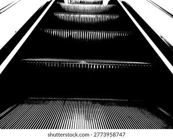 Minimalist high-contrast vector of escalator steps. Modern geometric urban transport EPS, perfect for architectural backgrounds, futuristic posters, and industrial graphic design overlays.