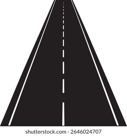 Minimalist highway vector with center dashed line and black asphalt.