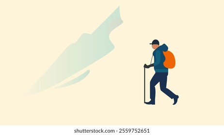 Minimalist Hiker with Orange Backpack Illustration