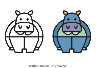 Minimalist hippo logo vector set featuring both line art and colourful designs. Perfect for icons, mascots, and branding. Ideal for creative projects, graphic design, and animal-themed artwork.