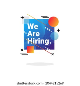 Minimalist hipster color we are hiring frame design. Vector illustration job vacancy poster sign