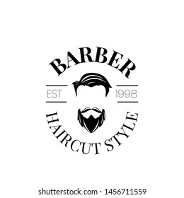 minimalist hipster vintage barber shop logo with scissors, badge or emblem