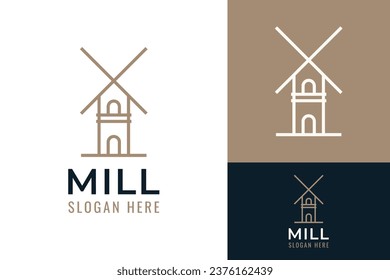 Minimalist Hipster Vintage Modern Wind Mill House Farm Tower Flour Bakery Logo Design Branding Template