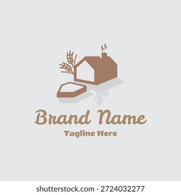 Logotipo minimalista da padaria caseira com uma forma de casa combinada com um pão e talos de trigo. Ideal para lojas de pão artesanal e marca de alimentos orgânicos