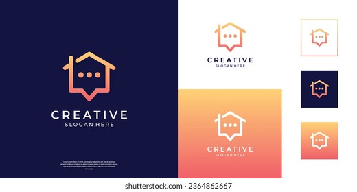 Minimalist home chat logo design. Simple real estate property logo template