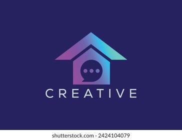 Minimalist home chat logo design vector template. Creative modern real estate house chat logo
