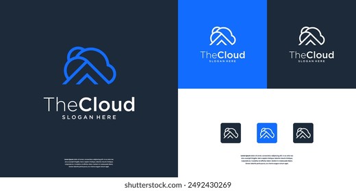 Minimalist Home and cloud combination logo design template