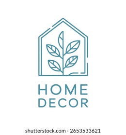 Minimalist Home Decor Logo with Leaf, Elegant Botanical Interior Design Icon