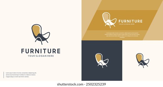 Muebles caseros minimalistas con el concepto futurista de la silla, estilo elegante simple, Plantilla del Vector del logotipo.