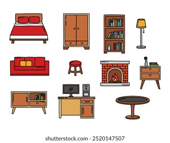 Minimalist home furniture illustration set with a hand-drawn style, perfect for interior design needs