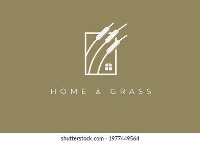 Minimalist home and grass logo, can be used for real estate, furniture, studios, parks, cafes, spa and related businesses, vector illustration