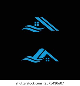 Minimalist Home icon cleaning company Logo vector illustration with blue colors.
