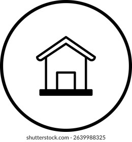 Minimalist Home Icon Isolated on White Background in a Circular Frame Design