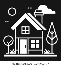 Minimalista Home Ícones Preto Conjunto de Linha Branca para UI UX Real Estate

