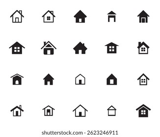 Minimalist Home Icons Set – Black and White House Symbols for UI, Web, App Design, Vector Fully Editable File.