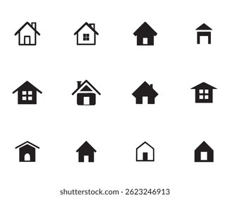 Conjunto minimalista de ícones domésticos - Símbolos de Casa Branca e Preto para IU, Web, App Design, Vetor totalmente editável File.