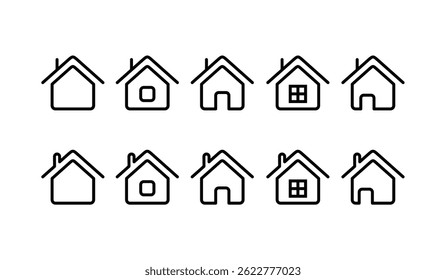 Minimalist Home Icons Set – Outline Style, Perfect for use in web design, mobile apps, UI and UX projects, real estate presentations, and construction-related content. house icons set
