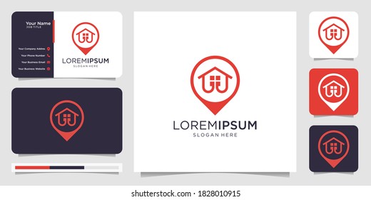 minimalist Home location logo design templates and business card design Premium Vector