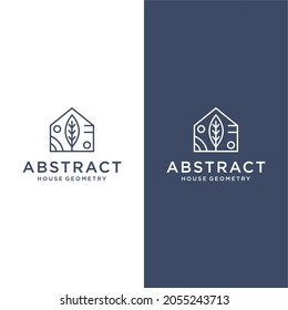 Minimalist Home Logo Design with Leaf Symbols In The Room. Combination of Modern, Abstract and Geometric Logo Types - Vector