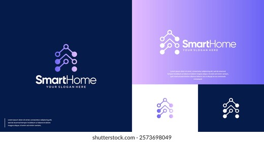 minimalist home logo with modern technology concept, digital services, graphic design illustration.