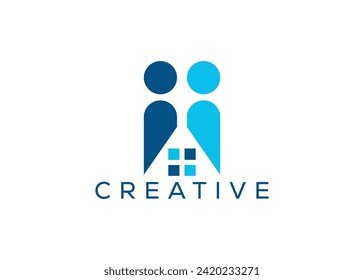 Minimalist home and people logo design vector template. Social home logo