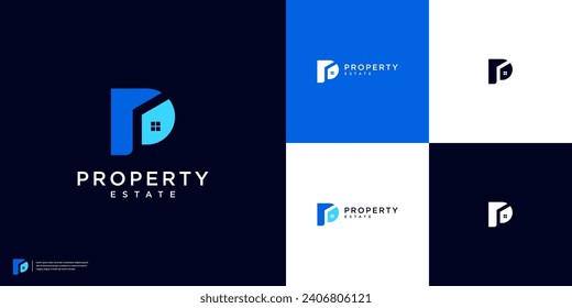 Minimalist home property logo template. Combination real estate and Letter P logo