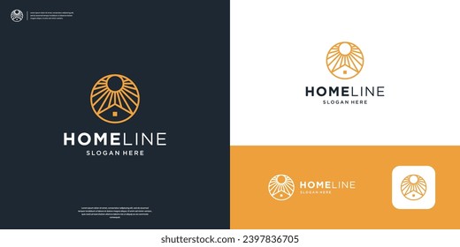 Minimalist home real estate logo design with abstract sun symbol