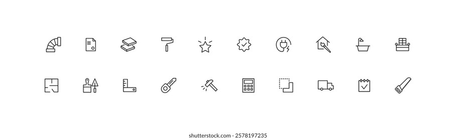 Minimalist Home Renovation and Construction Icons Set Vector