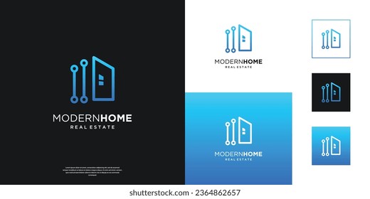 Plantilla de diseño de logotipo de tecnología doméstica minimalista. Vector de logotipo inmobiliario