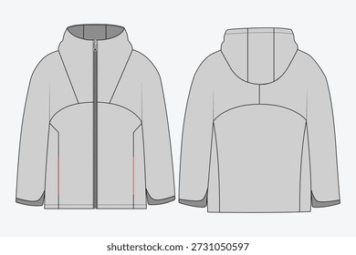 Jaqueta de painel com capuz minimalista esboço plano técnico frente e vista traseira.
Desenho técnico vetorial de quebra-brisas com capuz para design de moda.
Ilustração técnica de vestuário exterior zip-up com detalhes do painel.
Modelo de design de jaqueta de rua com capuz para a produção de pacote técnico.
Modelo de vetor de esboço plano de moda casaco de capuz Unisex.