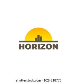 Minimalist horizon logo with type sun and city skyline