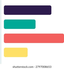 Minimalist horizontal bar chart featuring colorful data segments for business reports, financial analytics, and progress monitoring flat illustration