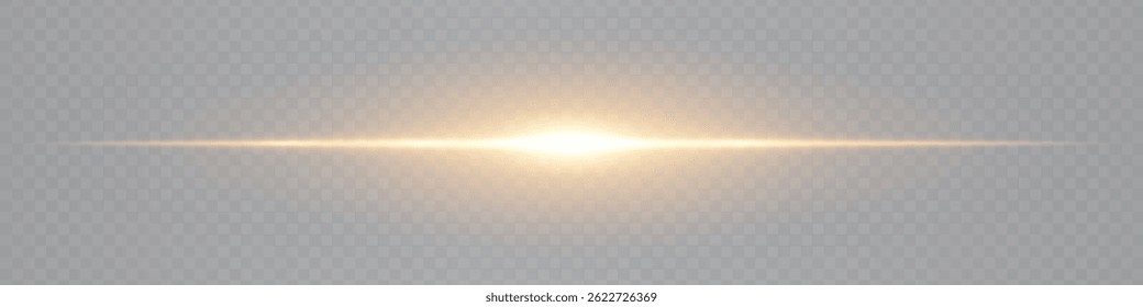 Minimalist horizontal orange lens flare glowing on transparent background. Abstract sleek beam ideal for UI elements, digital designs, futuristic visuals. EPS vector illustration.