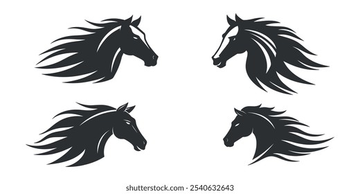 Conjunto de logotipo de Vector de cabeza de caballo minimalista