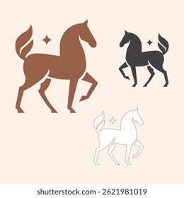 Minimalist horse silhouette vector set featuring clean, modern flat designs—ideal for nature logos, outdoor brands, wildlife themes, and contemporary branding projects.