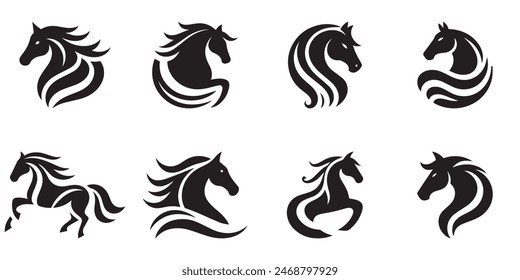 Minimalist horse vector set. Logo silhouette on white background