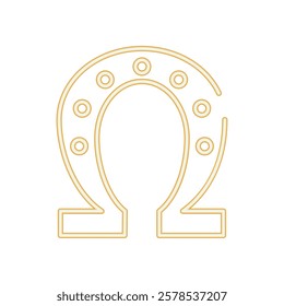 A minimalist horseshoe icon in golden linear style