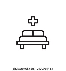 Minimalist Hospital Bed Icon with Medical Cross Symbol Representing Healthcare and Patient Comfort in a Clean Environment