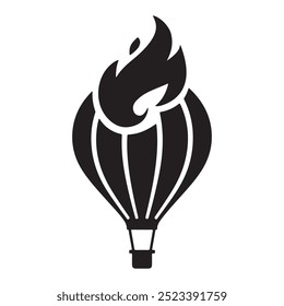 Minimalist hot Air Balloon fire Silhouette in Black Icon on White