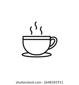 Minimalist Hot Coffee Cup On Plate Isolated Line Art Icon