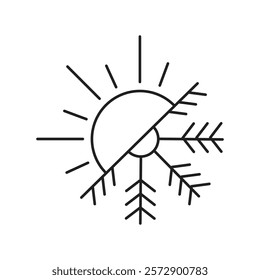 Minimalist hot and cold icon with a sun and snowflake design. Great for temperature, weather, and HVAC-related creative projects and functional applications.