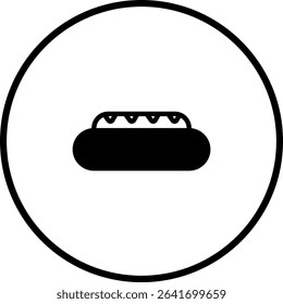 Minimalist hotdog icon within a circle capturing simple culinary representation