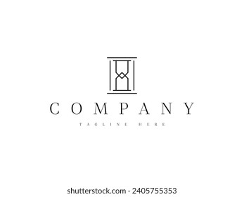 Minimalist hourglass line logo design