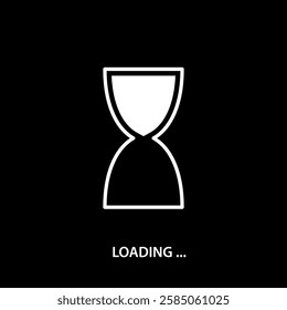 A minimalist hourglass loading icon on a black background, symbolizing time and progress