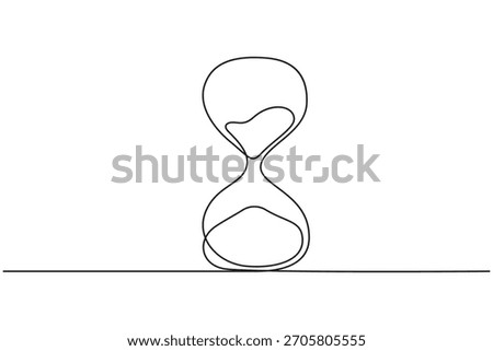 Minimalist hourglass sand timer continuous one line illustration.Elegant hourglass symbol continuous line artwork on white background.Sand timer hourglass continuous single line minimalist contour.