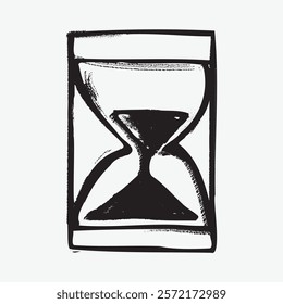 Minimalist hourglass sketch in black and white. Simple, artistic design of an hourglass, emphasizing time and simplicity in art. Simple isolated black line art doodle vector.