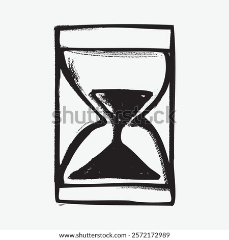 Minimalist hourglass sketch in black and white. Simple, artistic design of an hourglass, emphasizing time and simplicity in art. Simple isolated black line art doodle vector.