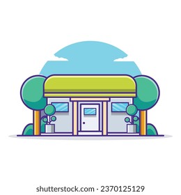 Minimalist House Building Cartoon Illustration